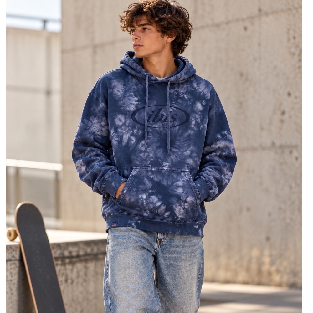 Ibis Independent Trading Co Hoodie Mens Large Navy Tie Dye Pullover Sweatshirt